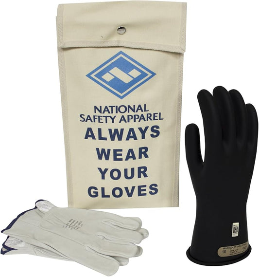 Enespro Class 00 Black Rubber Voltage Insulating Glove Kit with Leather Protectors, Max. Use Voltage 500V AC/ 750V DC (KITGC00B12)