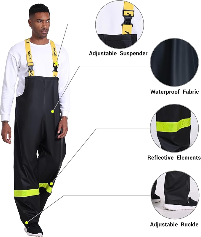 Men's Workwear PRO Rain Suit - Waterproof Jacket and Bib Pants 3-piece Set for Ultimate Safety and Comfort