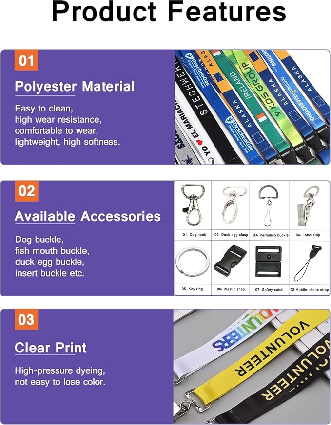 Custom Double Hook Lanyards Personalized 30-5000PCS with Text/Logo/Color, Customizable 2 Neck Straps Bulk with Safety Breakaway Clasp for Women Men Cruise Event, Business ID Badges Holder