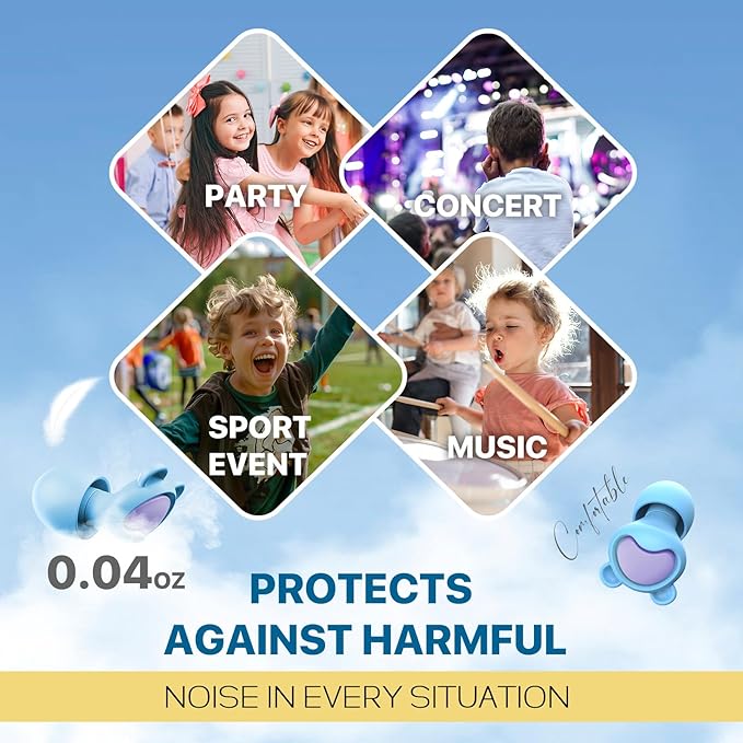 Kids Earplugs (6-12 yrs), Noise Reduction for Child/Adult with Small Ear-Canal, Noise Sensitivity Ear Plugs for Home, School, Playtime & Beyond, 8 Tips in XS/S/M/L - 26dB Ear Protection