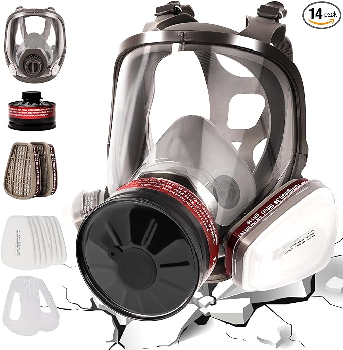 Full Face Gas Mask, Gas Masks Survival Nuclear and Chemical with 40mm Activated Carbon Filter & 6001 Filters, Reusable Respirator Mask for Gases, Chemicals, Organic Vapors, Dust, Fumes, Paint