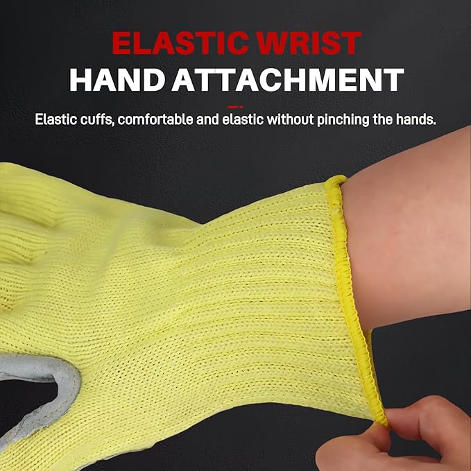 Heat Cut Resistant Gloves,Aramid leather Oven Gloves with Fingers,Heat Resistant Up to 450°F, Thick Knit Design- Grill Mitts for Men & Women(Aramid leather, Small)