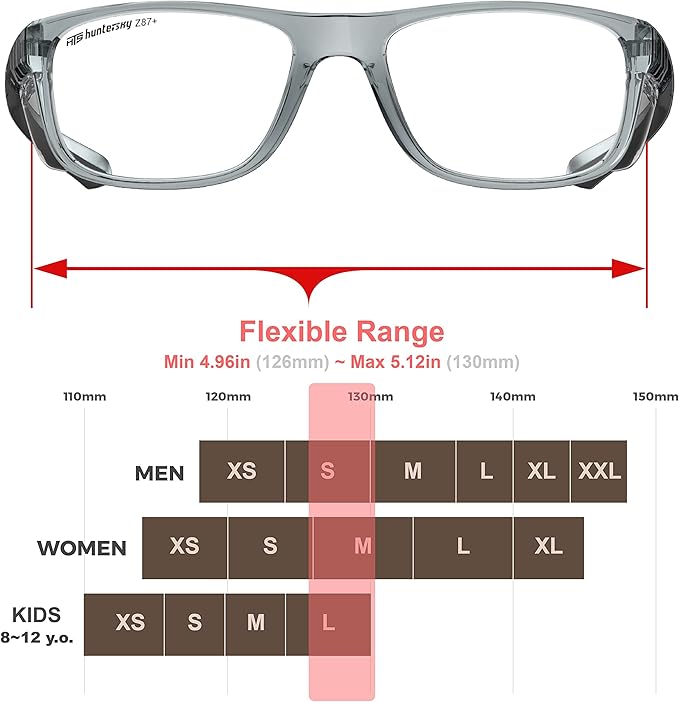 HTS TR90NZZ Safety Glasses Small Size with Side Shields ANSI Z87 Optical Eyeglass prescription Frame Scratch Fog Resistant