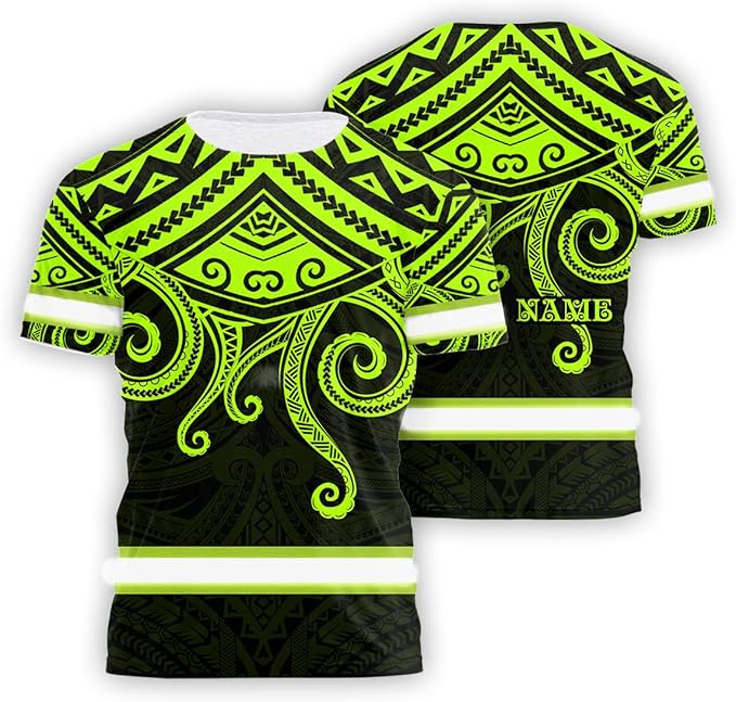 Matedecor Skull High Visibility Shirt Men Reflective Safety Shirts US Flag Custom Name Workwear, Runners, Walkers, Patriotic