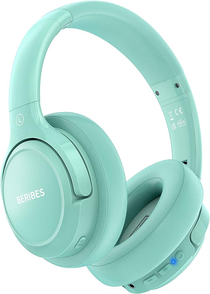 BERIBES Bluetooth Headphones Over Ear, 65H Playtime and 6 EQ Music Modes Wireless Headphones with Microphone, HiFi Stereo Foldable Lightweight Headsets(Green)
