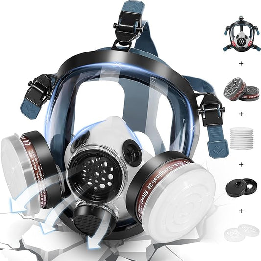 Full Face Respirator Mask, Gas Masks Survival Nuclear and Chemical, Gas Respirator with Activated Carbon Filters