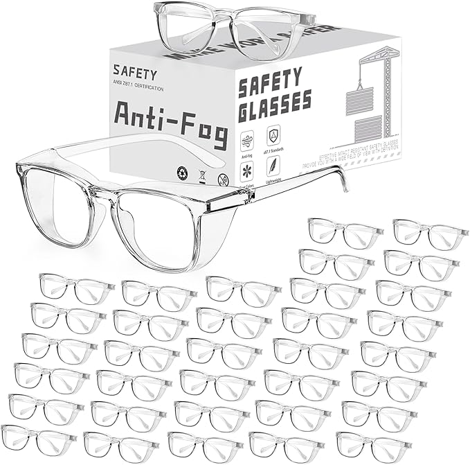 RTBOFY Ansi Z87.1 Clear Safety Glasses With Side Shields Anti Fog Scratch Resistant Stylish Eye Protection For Men