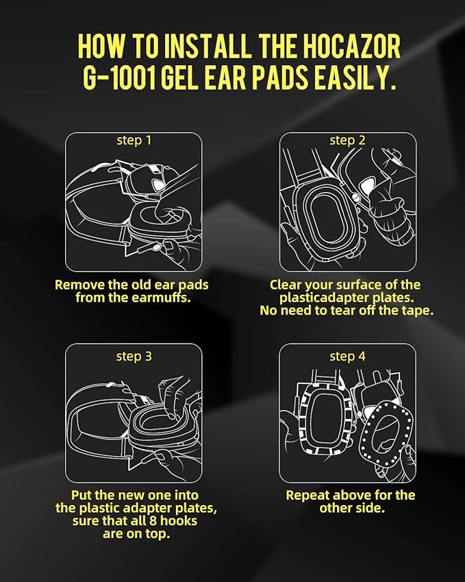 G-1001 Replacement Gel Ear Pads Compatible with Awesafe, Howard Leight Earmuffs, Gucho Ear Protection, Zohan EM054 Hearing Protector Silicone Ear Cushions Hygiene Kit