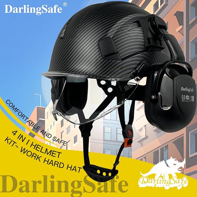DS-A8S Matte Black Hard Hats with Visor Ear Muffs Safety Helmet Outdoor Work Head Protection ANSI Z89.1 OSHA Approved Industrial Forestry