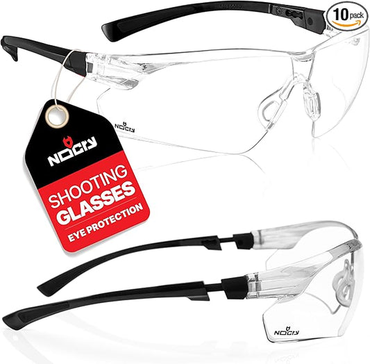 NoCry Clear Shooting Glasses for Men with Anti-Fog and Scratch Resistant Wraparound Lenses — ANSI Z87 Safety Glasses with Adjustable Temples & Nose Pad — 100% UV Eye Protection for Shooting (10 pack)