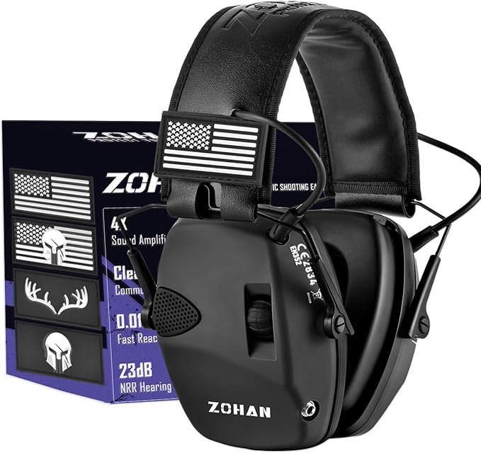 ZOHAN Electronic Shooting Earmuffs, Hearing Protection Shooters, NRR 23dB Noise Reduction Gun Range Ear Protection Headphones