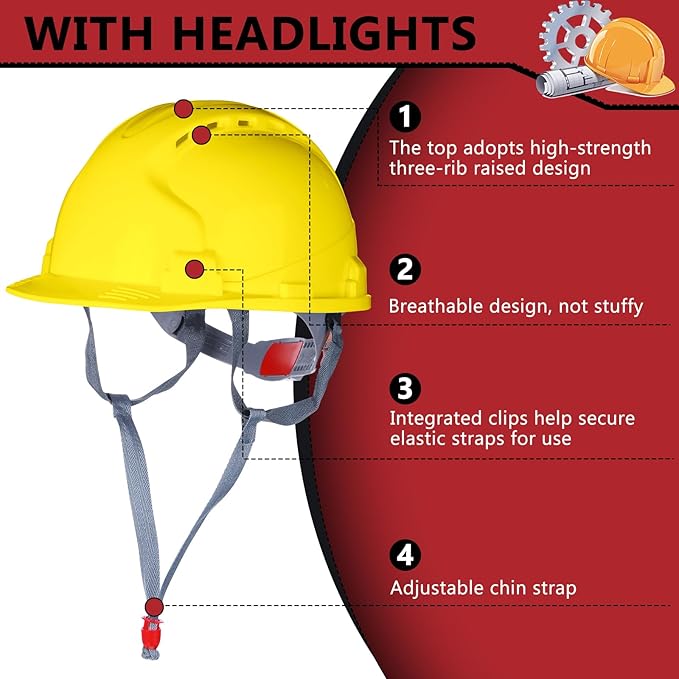 Leumoi 8 Pieces 4 Pt. Suspension Hard Hat Bulk Safety Helmets Adjustable Ratchet Hard Hats with Vents and Cotton Brow Pad ABS Construction Hardhats for Men Work Head Protection Supplies