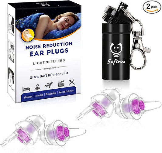 Sleeping Ear Plugs, 2 Pair Earplugs Sound Blocking, Noise Reduction Reusable Soft Earbuds – Hearing Protection for Snoring Loud Events Travel Studying Work Concerts – 31 dB Noise Cancelling