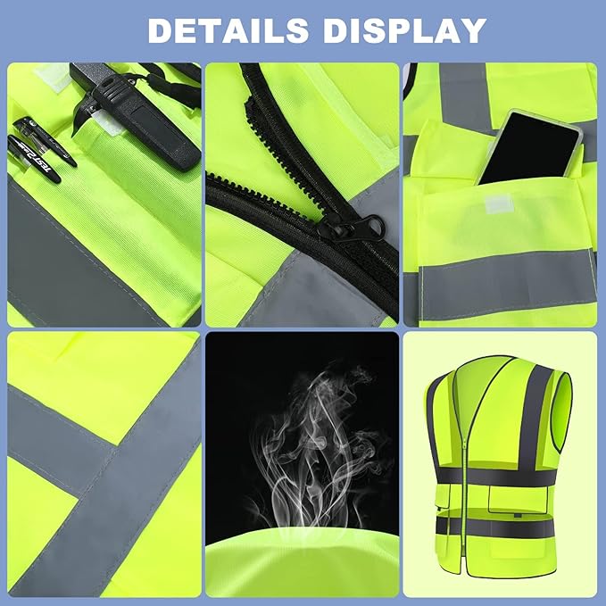XPCARE 2-Pack Reflective Safety Vest For Women Men, Green High Visibility Security Vest- Pockets and Zipper Front - Neon Green Color(X-Large)