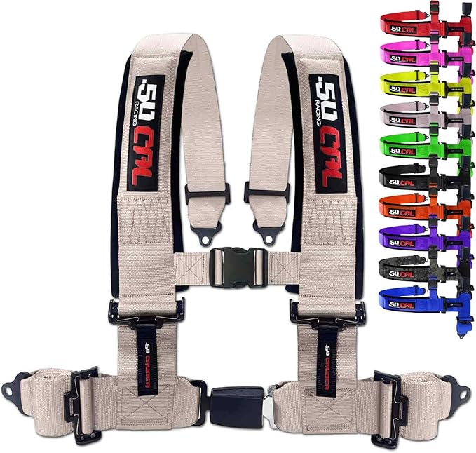 Silver 4 Point Harness for Bucket Seat, Push Button Release, 10 Color Options, Racing Harness, Race Car, Off Road Vehicle, UTV, RZR (1 Unit) [6033]