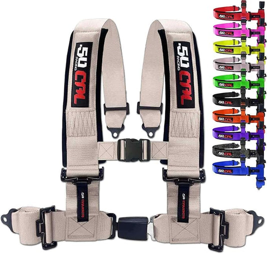Silver 4 Point Harness for Bucket Seat, Push Button Release, 10 Color Options, Racing Harness, Race Car, Off Road Vehicle, UTV, RZR (1 Unit) [6043]