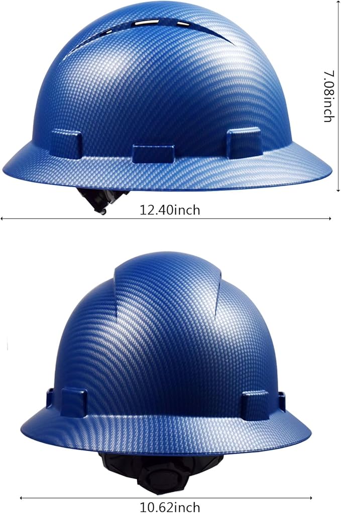 Full Brim Hard Hat - OSHA Safety Helmet Durable Lightweight Carbon Fiber Hard Hat, 6-Point Ratchet Suspension Protective Gear for Men and Women