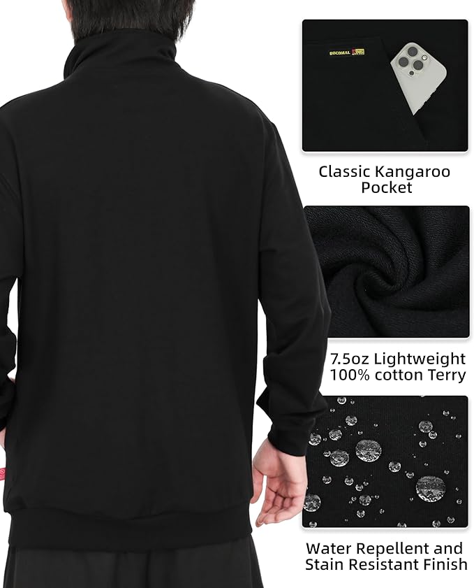 BOCOMAL FR Sweatshirts Midweight Non-Fleece Mock Neck 1/4 Quarter Zipper Water/Stain Repellent Fire Resistant Shirts