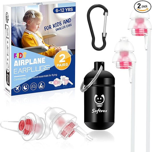 Kids Earplugs with String (6-12 yrs) – Ear Pressure Relief & Prevent Ear-Pain Airplane Travel Protection, Reusable Noise Sensitivity Ear Plugs for School, Home, Playtime, Beyond, 25 dB