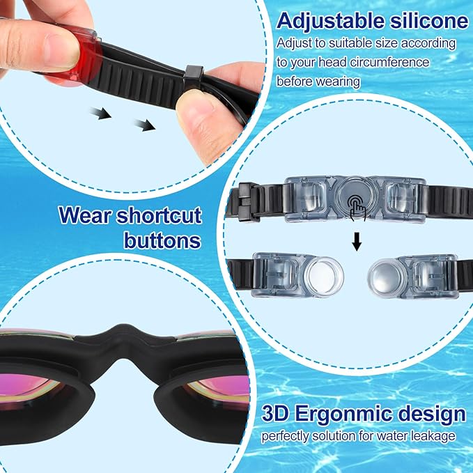 Flutesan 12 Pack Swim Goggles for Adult Kids Anti Fog Swimming Glasses with 12 Ear Plugs Nose Clip No Leaking Full Protection