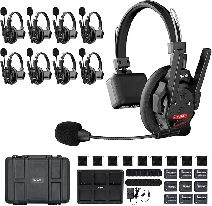 SYNCO XTalk XPro9 2.4GHz Wireless Intercom Headset System with Antenna Enhanced Signal Reception Support 500m/1640ft 9-Person Team Communication Noise Reduction Film Documentary TV Production