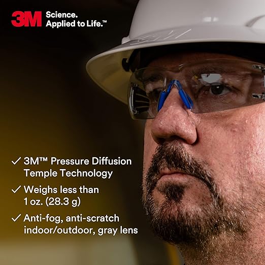3M Safety Glasses, SecureFit, 20 Pack, ANSI Z87, Indoor/Outdoor, Scotchgard Anti-Fog Anti-Scratch, Gray Lens, Blue/Grey Frame, Flexible Temples