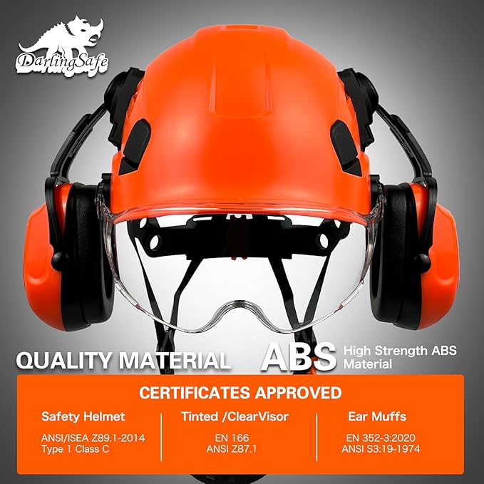Hard Hat with Visor Ear Muffs Vented Safety Helmet with Visor Earmuffs ANSI Z89.1 Outdoor Work Hardhats Construction