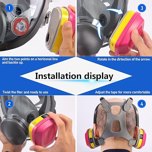 2 Pairs Full Face Respirator Mask with 60923 Filters - Reusable, Anti-fog, Protect Against Chemicals, Paint, Welding, Polishing, Sanding, Cutting, Dust, Spraying