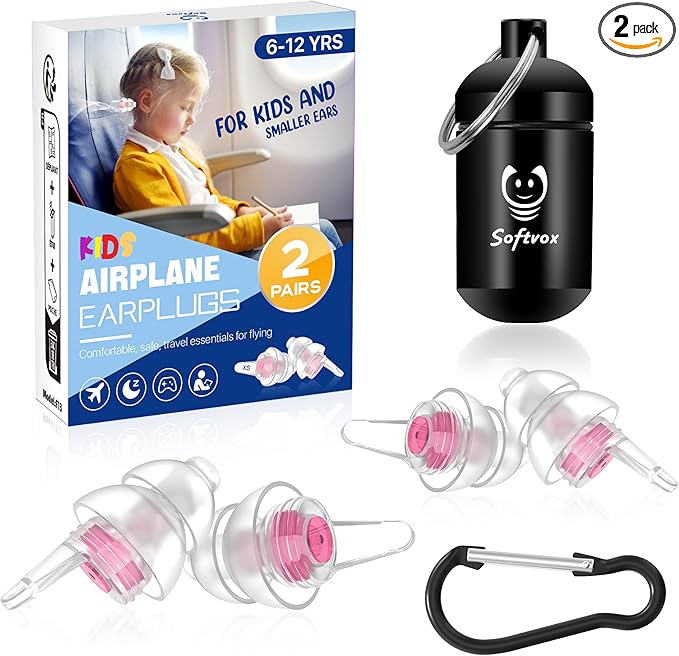 Kids Earplugs – Ear Pressure Relief & Prevent Ear-Pain Airplane Travel Protection for Adults Children 6+ with Small Ear-canals, Reusable Noise Sensitivity Ear Plugs, 25 dB