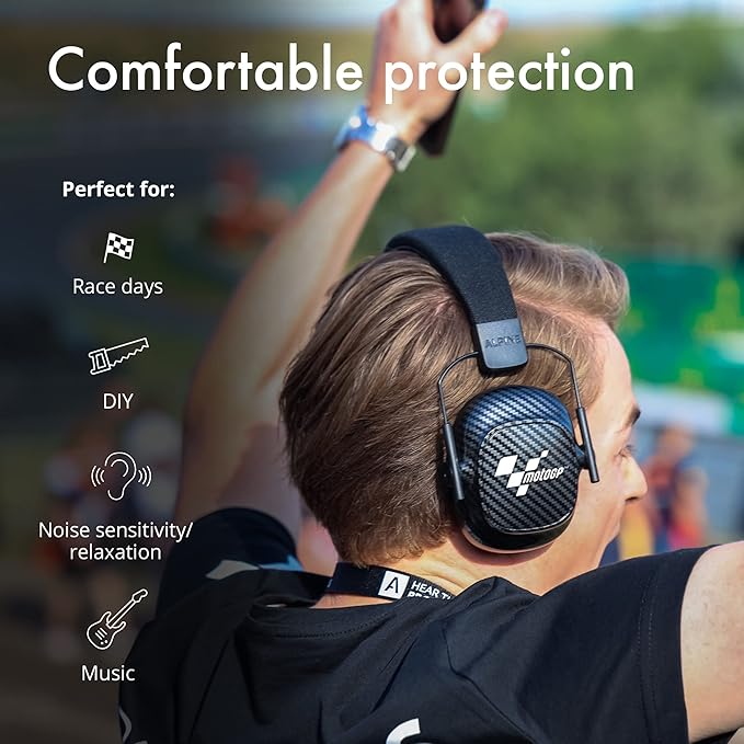 Alpine Racing Pro Earmuff MotoGP™ - Earmuffs for Adults - 22 dB - ANSI Certified - Premium Noise Protection for Race Events - High End Carbon - Noise Reduction Headphones - Light-Weight Design