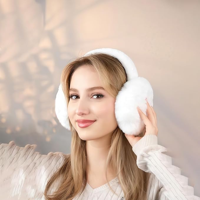 Ear Muffs for Winter Women Men, Adjustable Faux Fur Earmuffs, Fluffy Ear Warmers, Foldable Ear Warmer Earmuffs