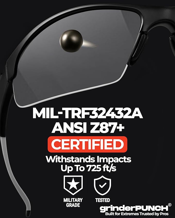 grinderPUNCH Tactical Shooting Glasses Military Grade Ballistic Impact Protection 100% UV Lenses ANSI Z87 Safety Glasses