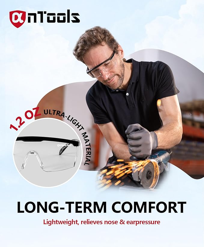 2 Pack ANSI Z87+ Safety Glasses, Anti-Fog, Scratch-Resistant, Adjustable Temples, Clear Protective Eyewear, Lab Goggles