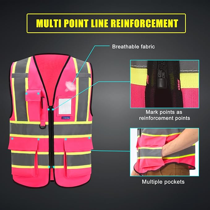 AYKRM 11 color High Vis Reflective Safety Vest for Women Men Security Pocket Zipper