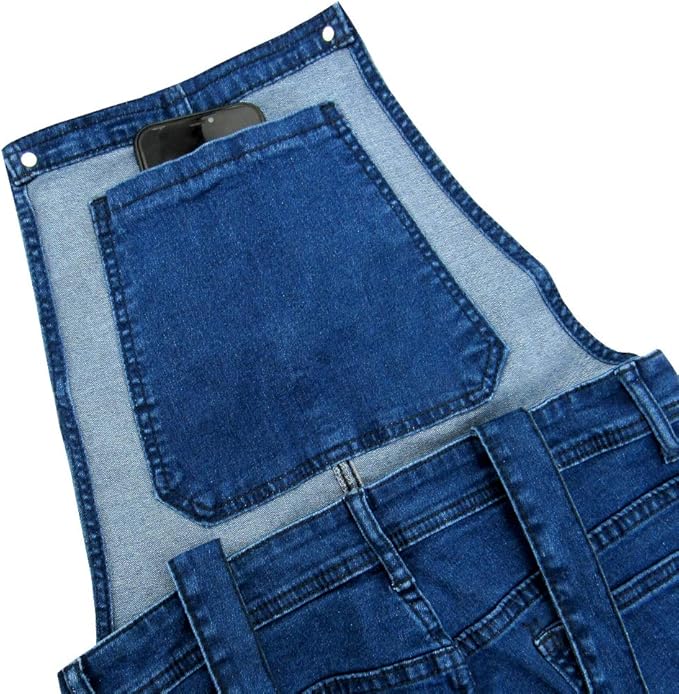 LONGBIDA Men's Denim Bib Overalls Fashion Slim Fit Jumpsuit with Pockets
