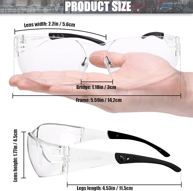 Safety Glasses Bulk ANSI Z87.1, Wrap Around Resistant Scratch Eye Protective Eyewear for Men Women Work Lab