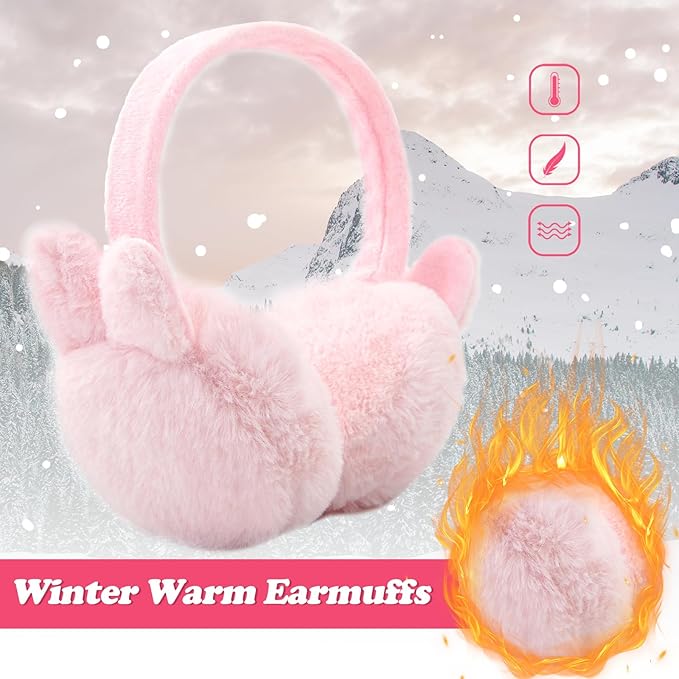 Kids Winter Earmuffs Baby Warm Ear Muff Girls Cute Furry Ear Warmers Boys Foldable Ear Covers for Cold Weather