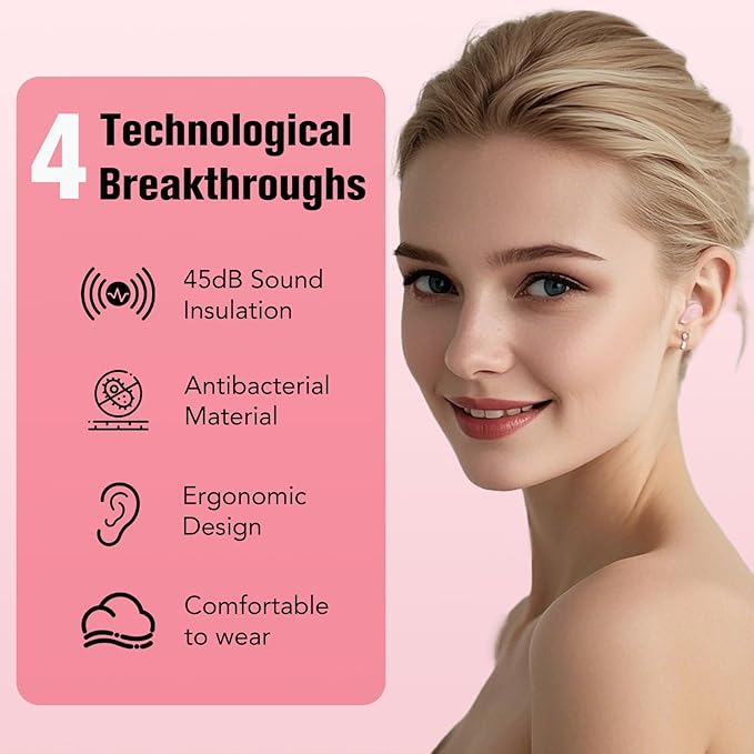 Ear Plugs for Sleeping Noise Cancelling, 45dB for Noise Reduction, Noise-Reducing Earplugs for Sleeping, Concerts, Shooting, Travel, Work, Silicone Hearing Protection Earplugs with Case, Rose