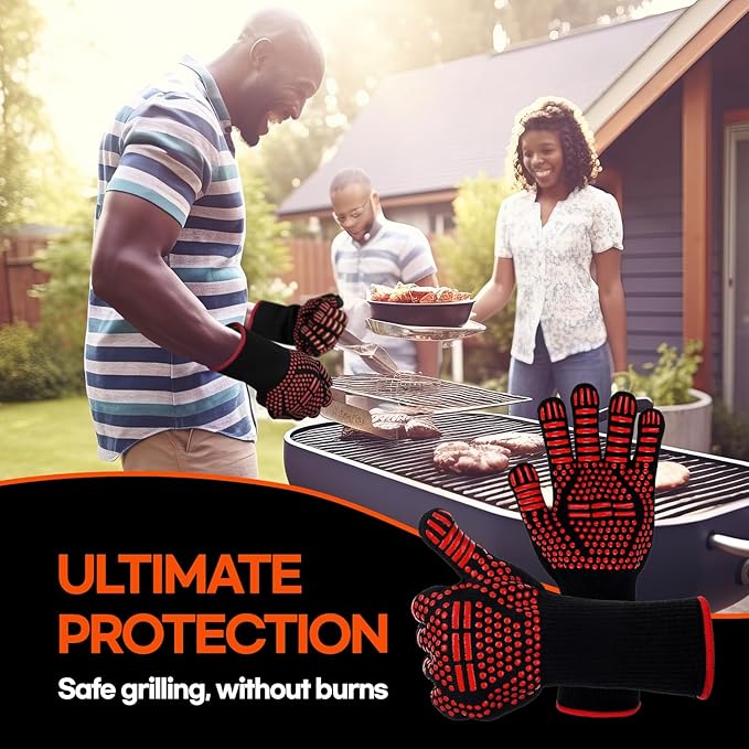 HubiCare Grill Gloves Heat Resistant Fire Resistant Oven Gloves, 1472°F/800°C Heat Resistant Oven Gloves