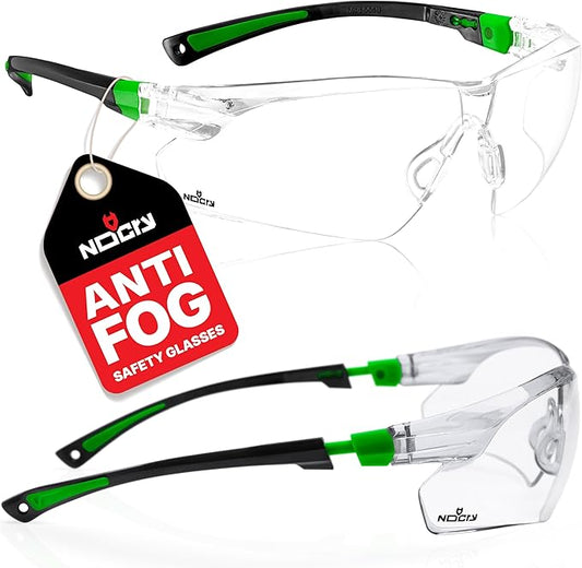 NoCry Clear Safety Glasses for Men and Women with Anti-Fog and Scratch Resistant Wrap Around Lenses, Adjustable Temples and Nose Pads — ANSI Z87 Certified Protective Eyewear with 100% UV Shielding