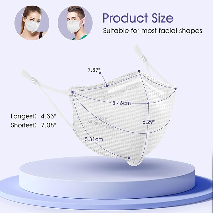 KN95 Adjustable Masks 25 Pack, Individually Wrapped Disposable Masks with Adjustable Ear Loops
