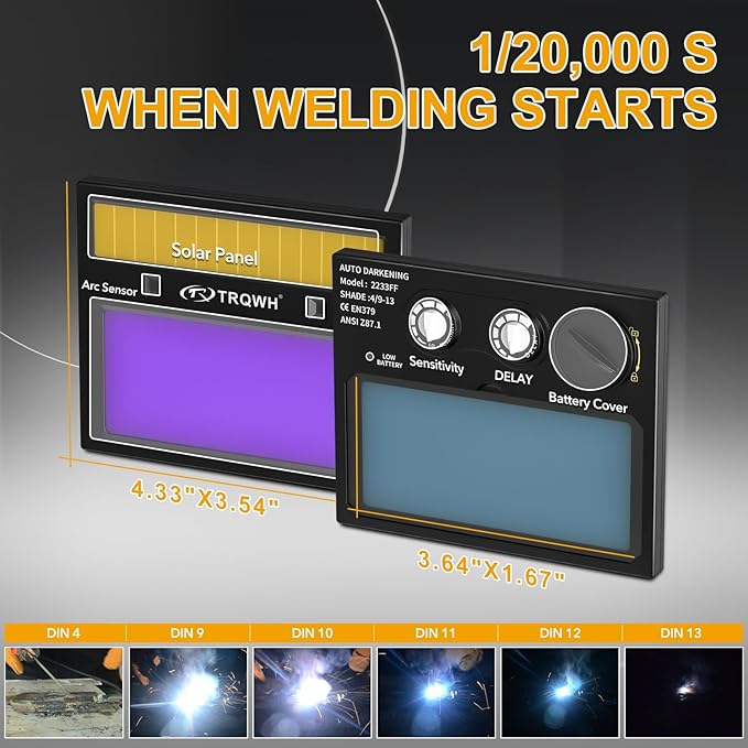 Welding Hood Auto Darkening Welding Helmet with Light True Color 1/1/1/2 Top Optical Clarity Wide Shade 9-13 Welding Mask with Grinding Weld Helmet (KTS-HD104)
