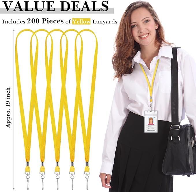 Epakh 200 Pcs Lanyards for ID Name Badge Holder Neck Lanyard Flat with Clips Neck Straps for Office School Nurse
