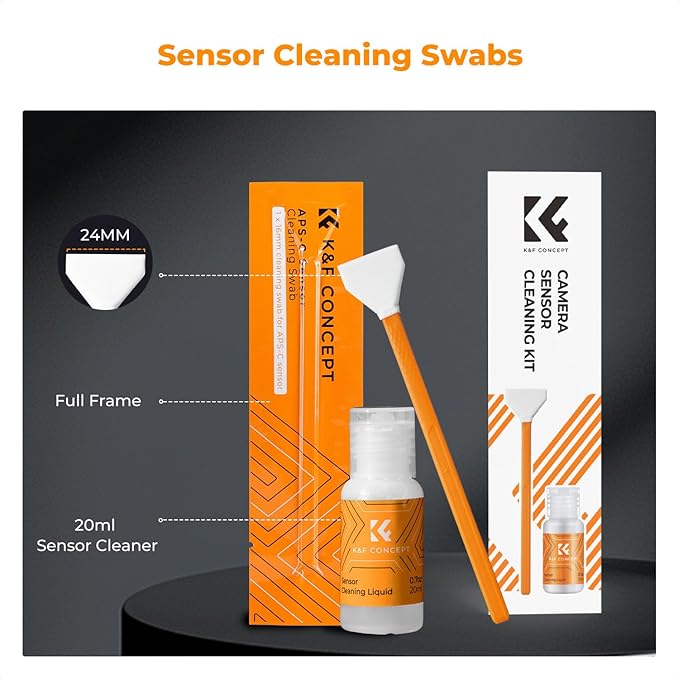 K&F Concept 16mm APS-C Frame Sensor Cleaning Swab*6 + 20ml Sensor Cleaner, DSLR SLR Digital Camera CMOS and CCD Sensor Cleaning Swab Kits for Nikon Sony Canon Camera Clean