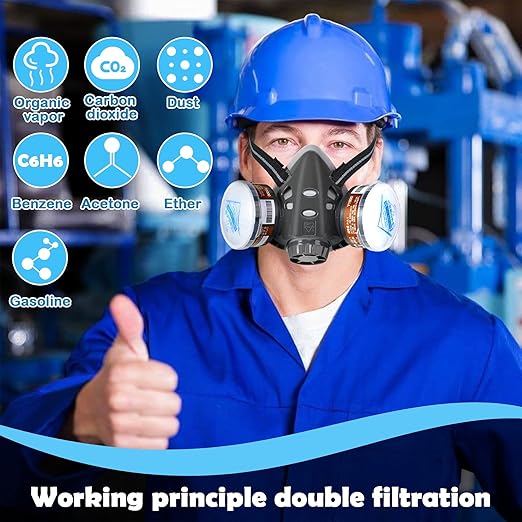 Reusable Face Cover with Filters Set -Active Carbon Respirator for Painting Against Gas/Dust/Organic Vapors/Smells/Fumes/Sawdust/Asbestos Suitable for Painting,Staining,Car Spraying,Sanding &Cutting