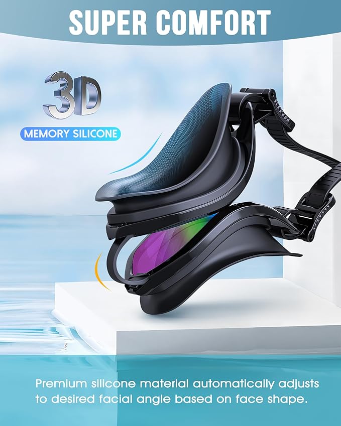 Swim Goggles, Unisex Adult Swimming Goggles Upgraded Anti Fog Anti UV No Leakage Wide View for Men Women Youth