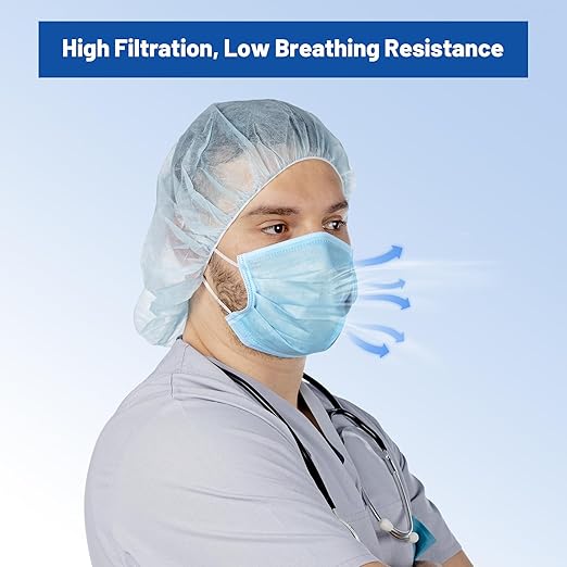 JMU 1000pcs Disposable Face Masks Blue, 3-ply Protection Medical Masks, ASTM Level 1