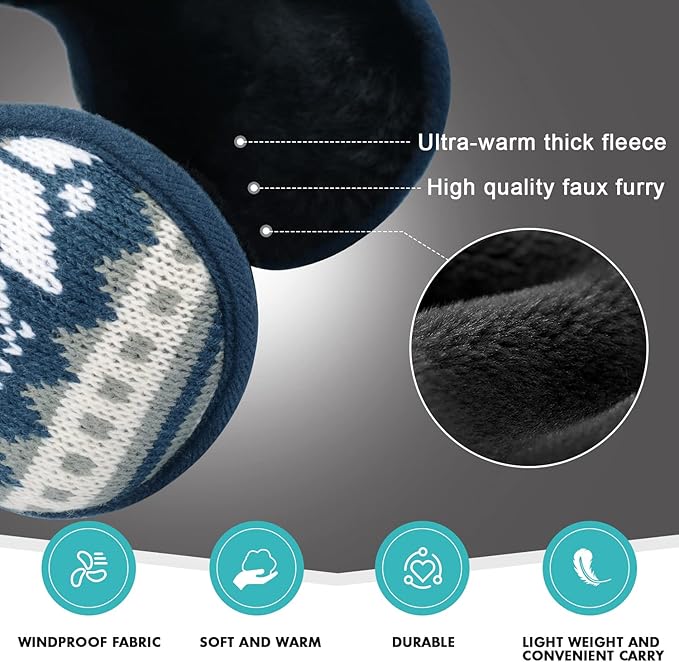Venswell Knit Ear Muffs for Winter Women Men Soft Earmuffs Cold Weather Fleece Ear Warmers Cover Foldable & Adjustable