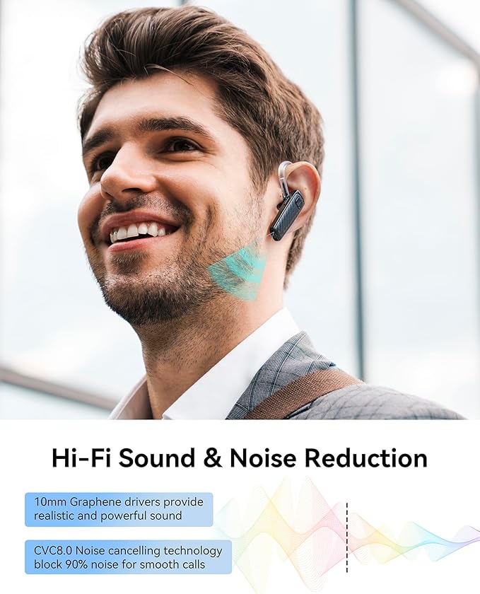 S525 Bluetooth 5.1 Wireless Earpiece, 16Hrs HD Calling, CVC8.0 Noise Cancelling, Hands-Free, Black