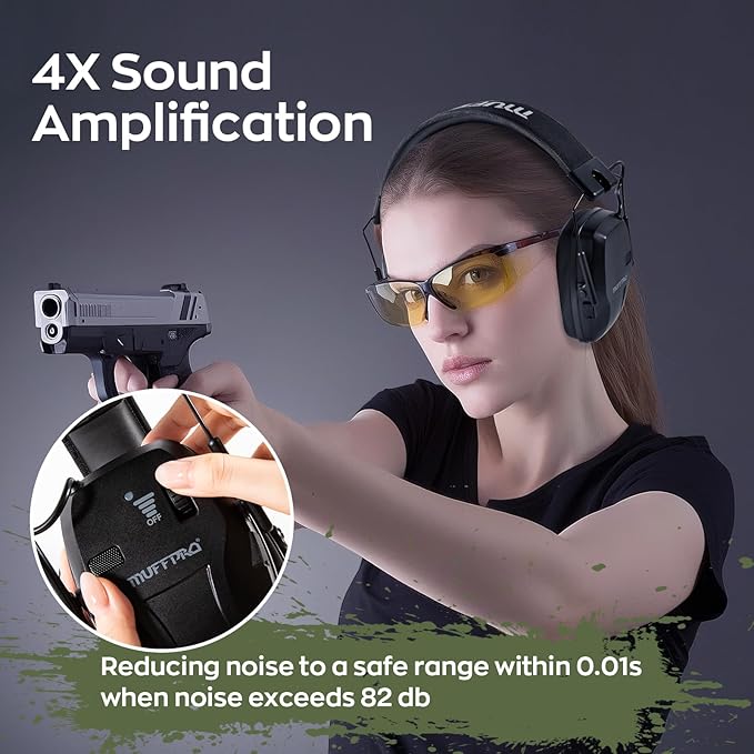 Rechargeable Shooting Ear Protection with Sound Amplification Electronic Earmuffs for Noise Reduction